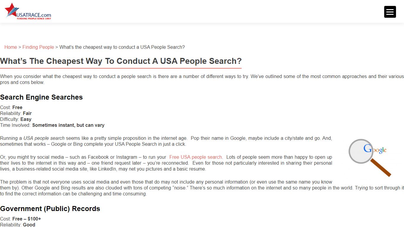 Cheapest Way to Conduct A People Search - USATrace.com